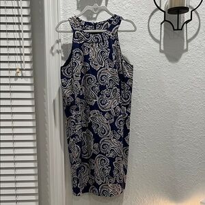 LOFT Navy Beige &White Paisley Midi Dress